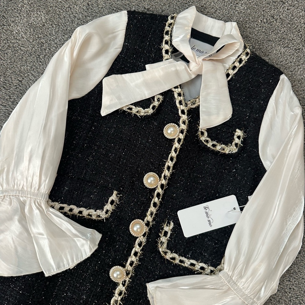 Le Mo Mo Black and Cream Boutique girls dress